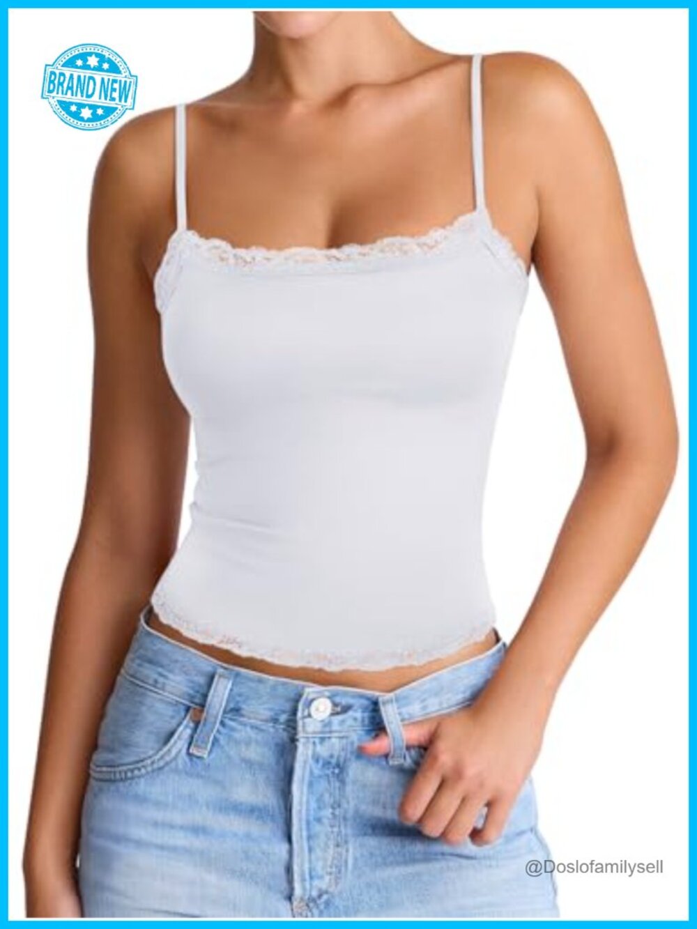 Women's Square Neck Lace Cami Tank Top Double Lined Sleeveless Crop